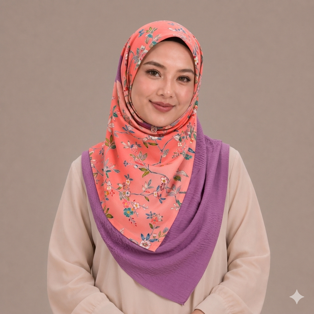 Purple and Orange Floral Silk Kimono x Hijab