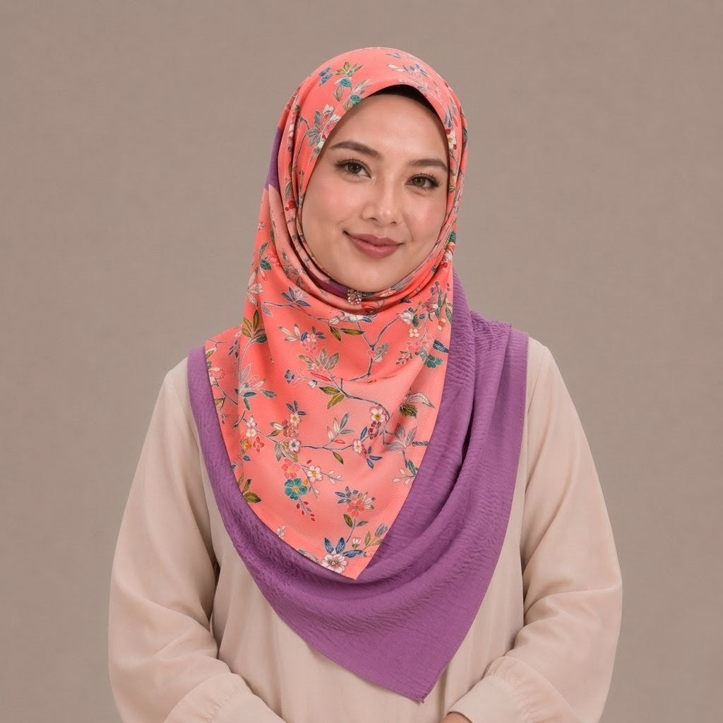 Purple and Orange Floral Silk Kimono x Hijab