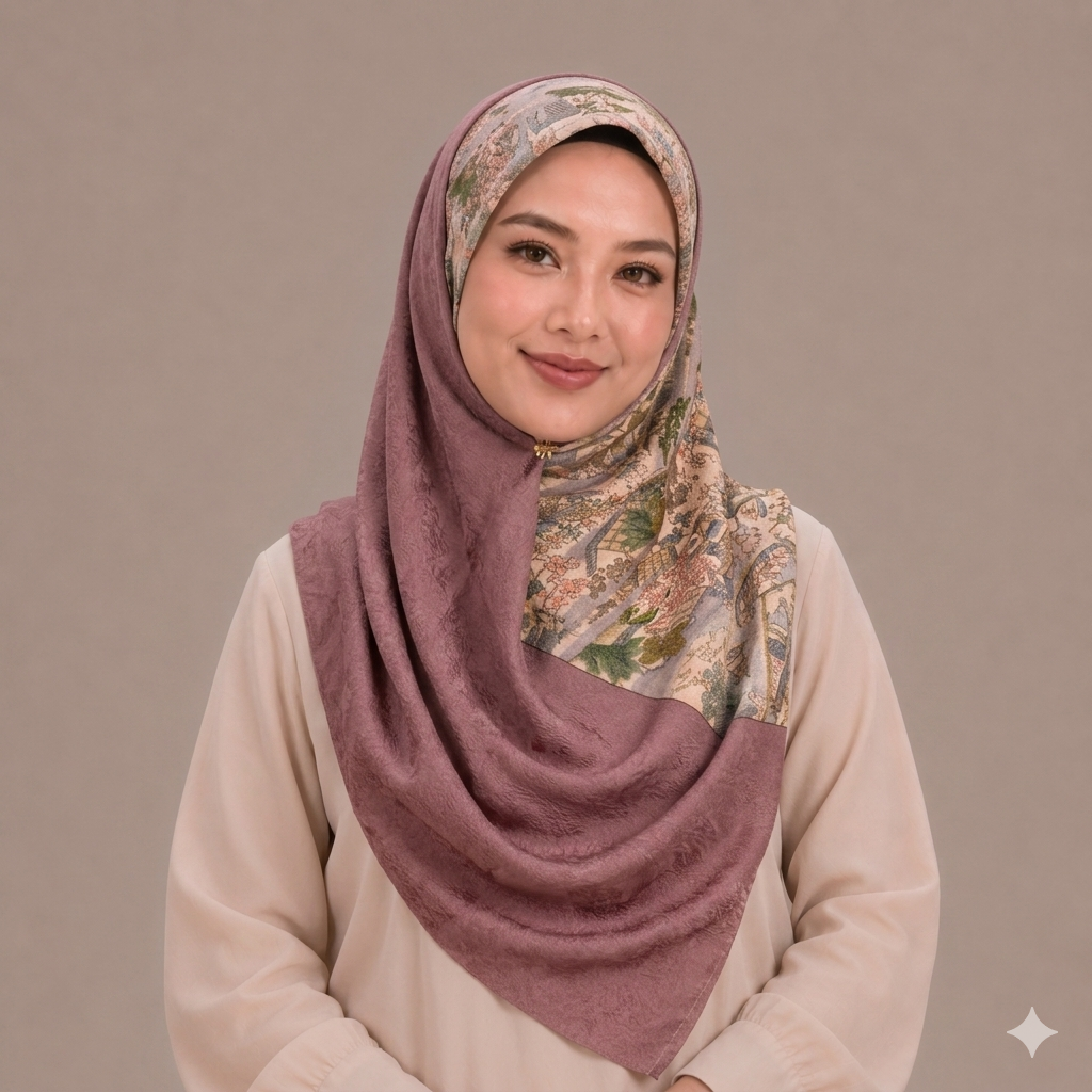 Brown and Gold Flower Theme Kimono x Hijab