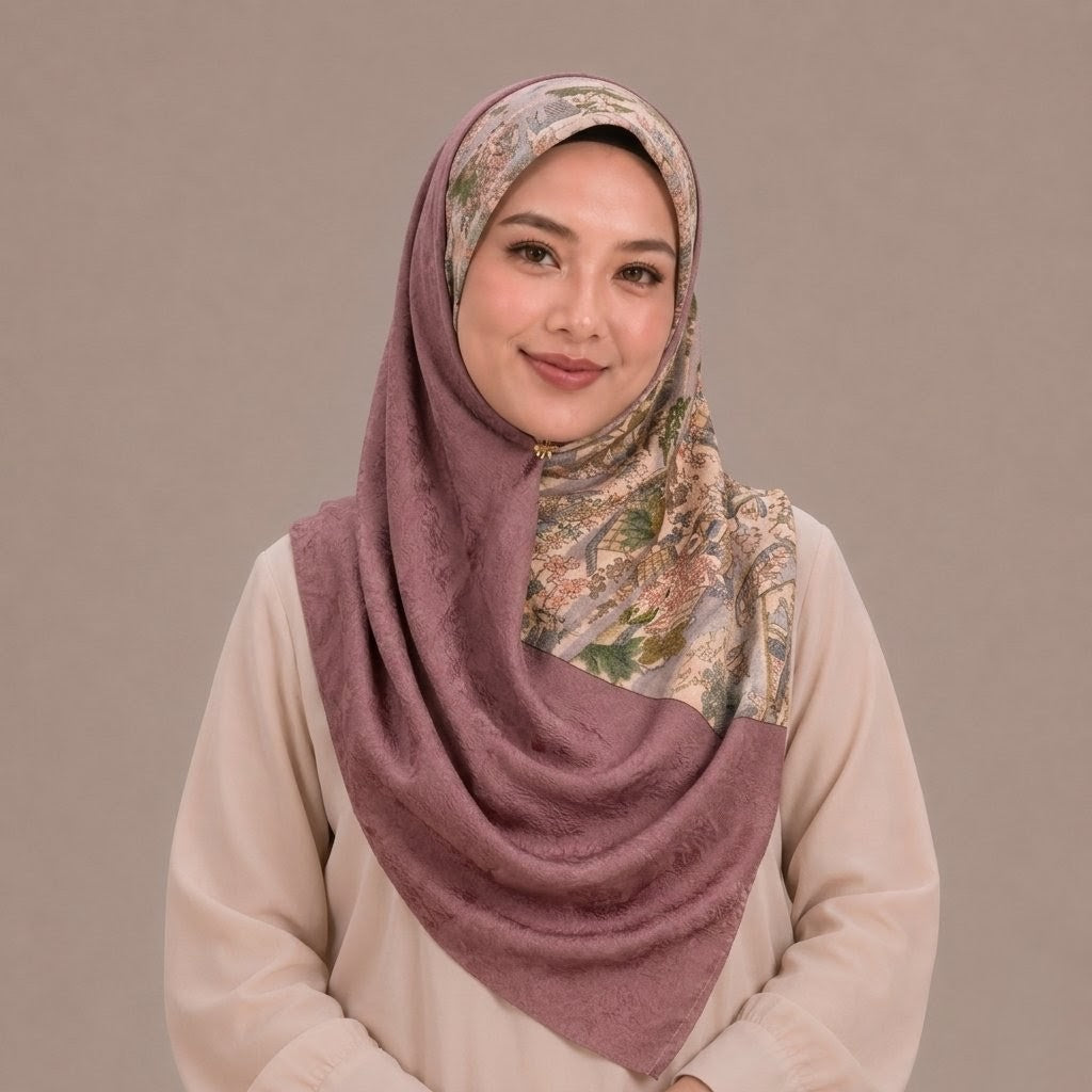 Brown and Gold Flower Theme Kimono x Hijab