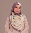 Beige Geometric Floral Theme Silk Kimono x Hijab