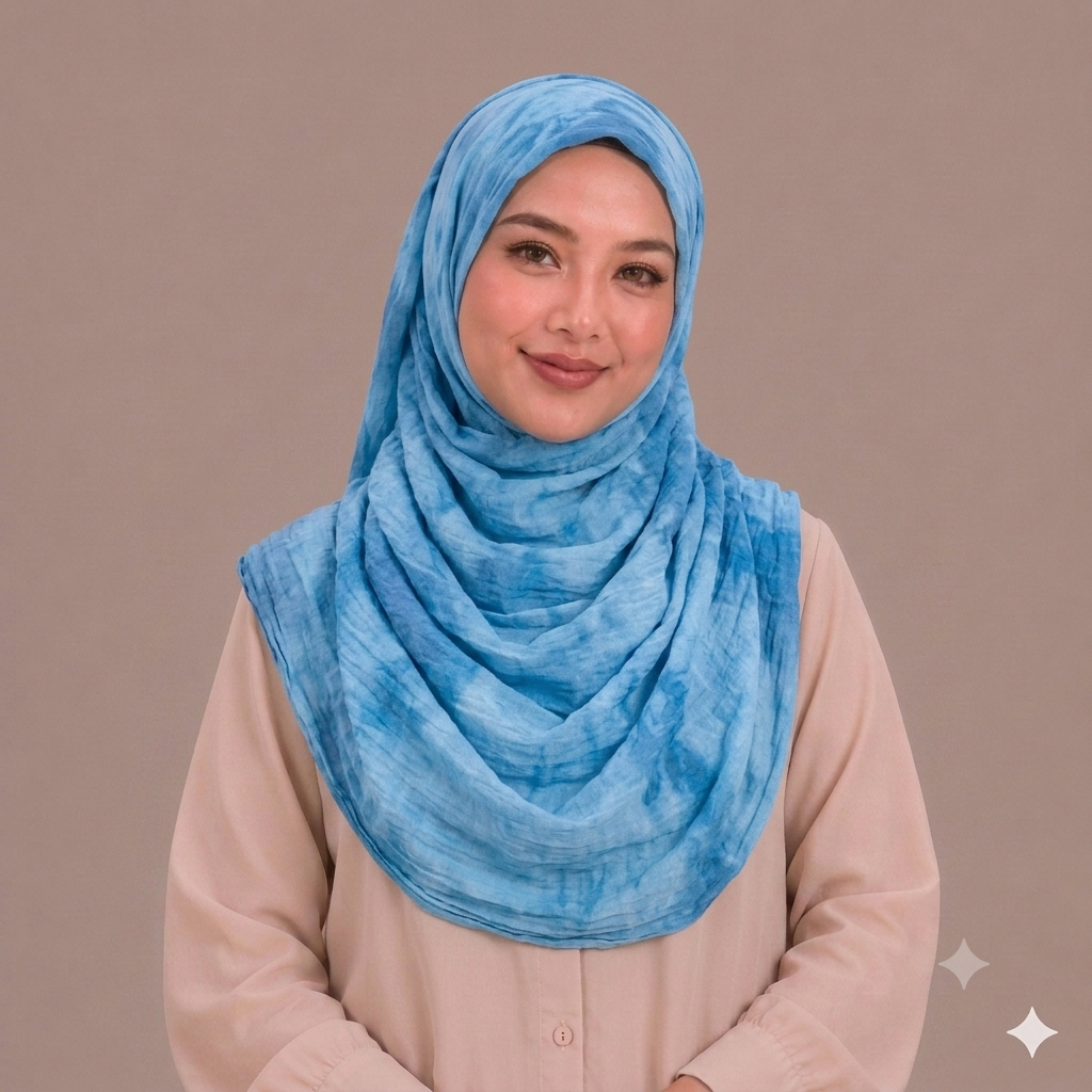 Sky Blue Pattern Inspired Silk Kimono x Hijab