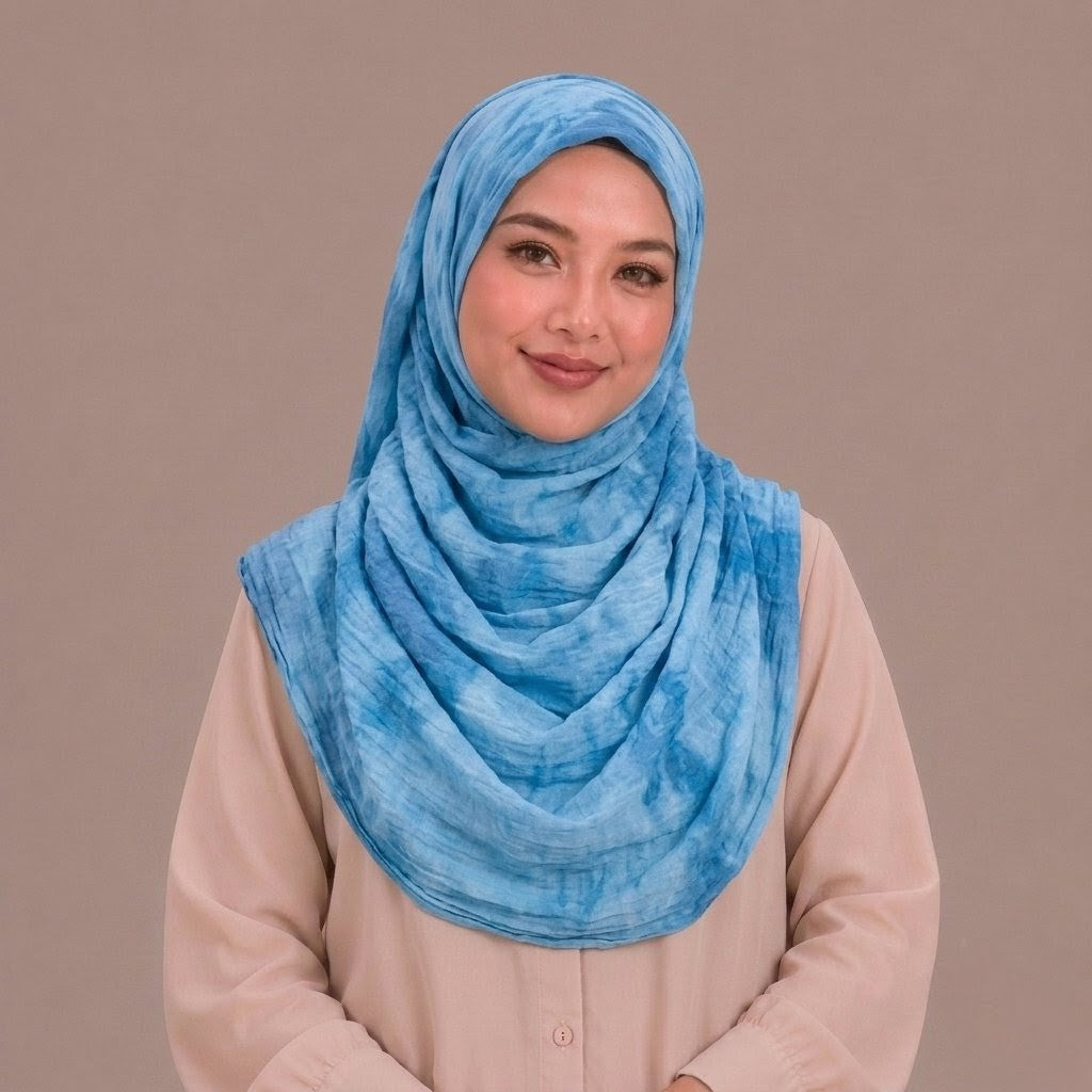 Sky Blue Pattern Inspired Silk Kimono x Hijab