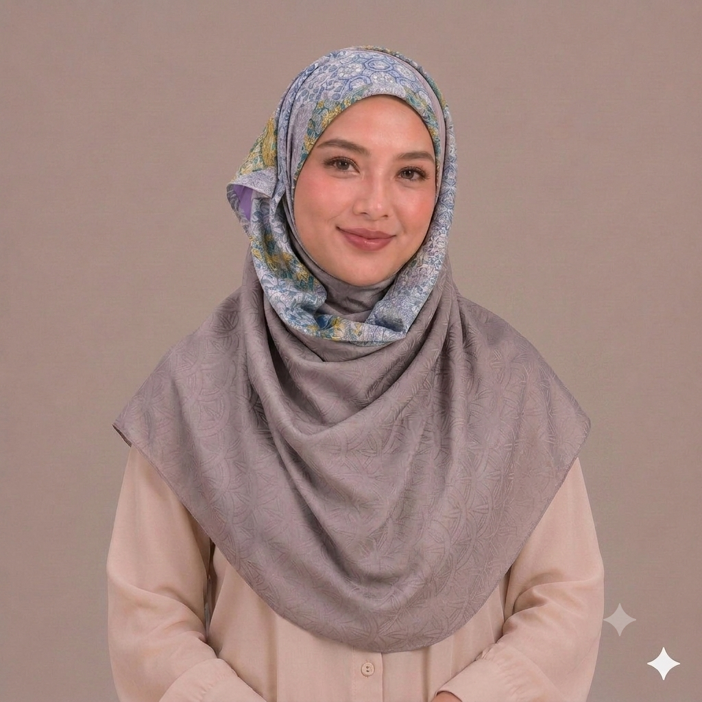 Brown Geometric Floral Silk Kimono x Hijab