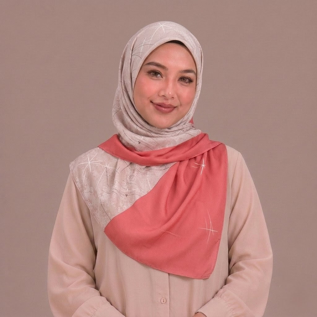 Pink Peach Geometric Nature Silk Kimono x Hijab