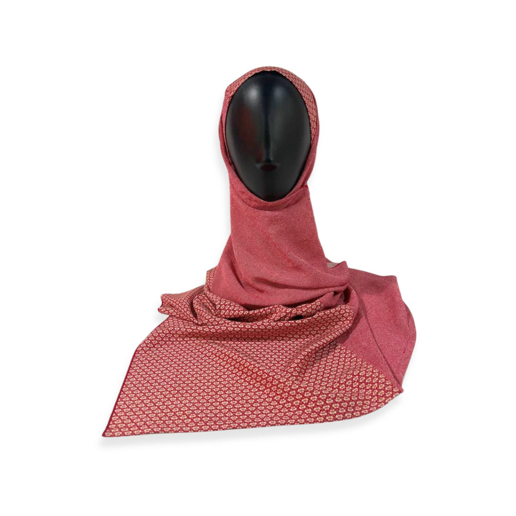 Japanese Pattern Print Hijab - Traditional Wagara Design in Red