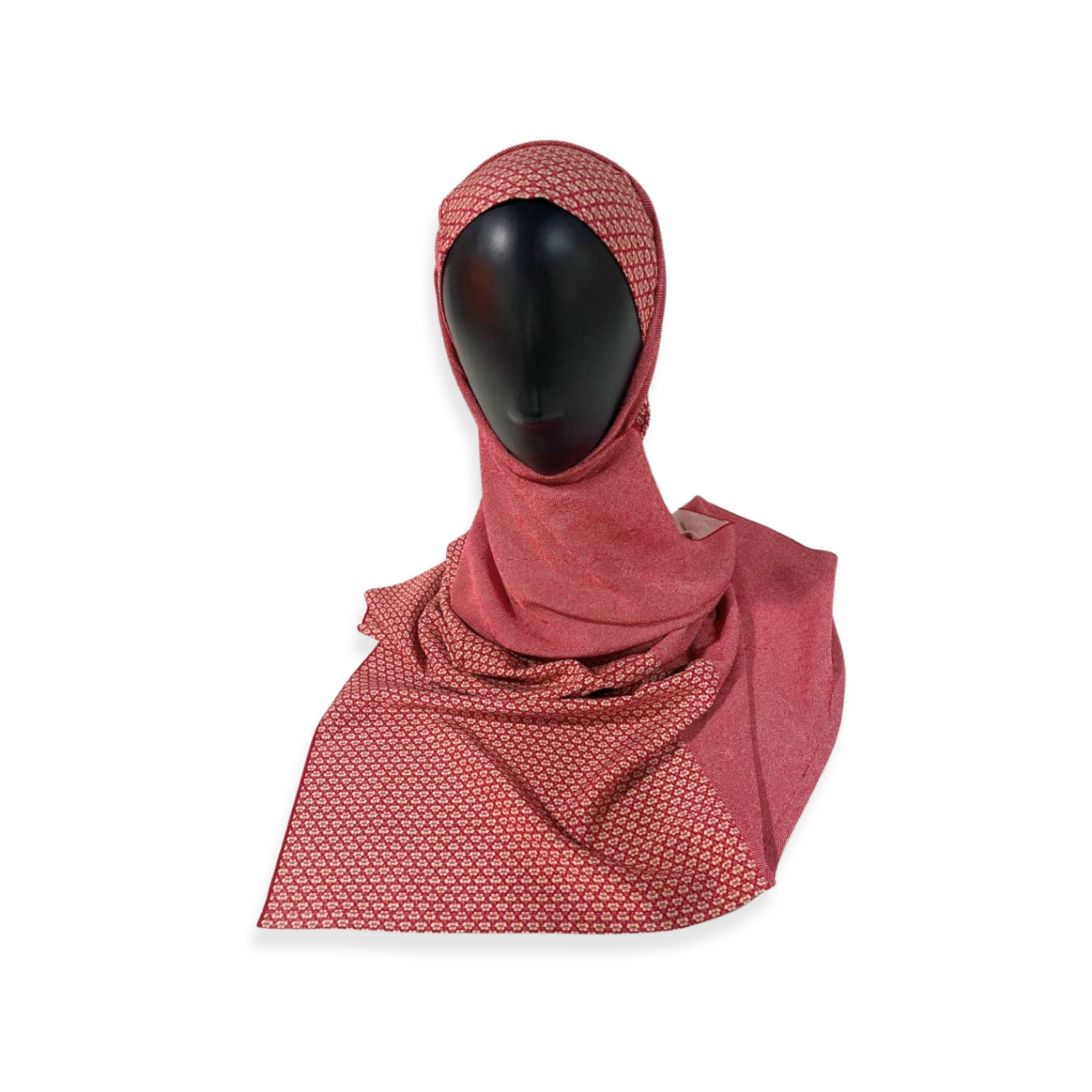 Japanese Pattern Print Hijab - Traditional Wagara Design in Red