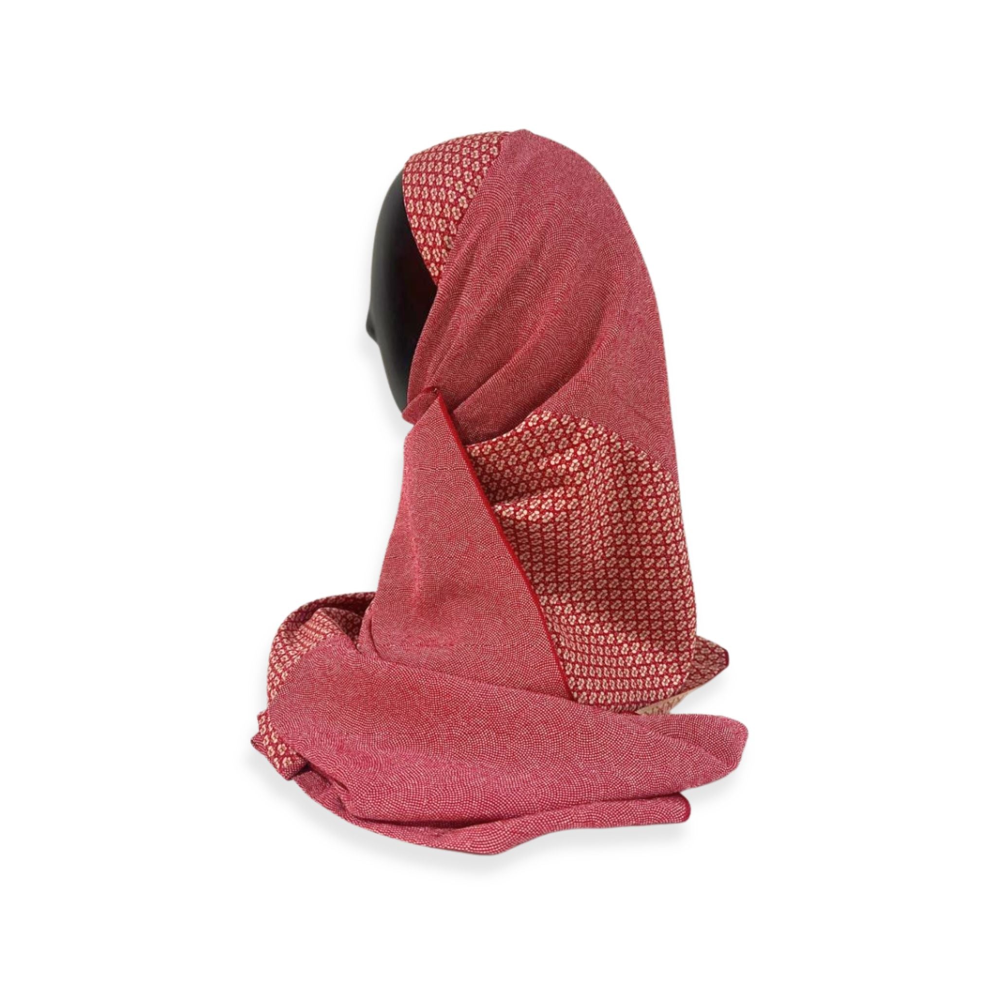 Japanese Pattern Print Hijab - Traditional Wagara Design in Red