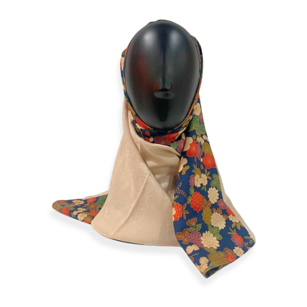 Navy & Champagne Floral Theme Silk Kimono x Hijab