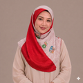 Red Geometric Japanese Fan Theme Silk Kimono x Hijab
