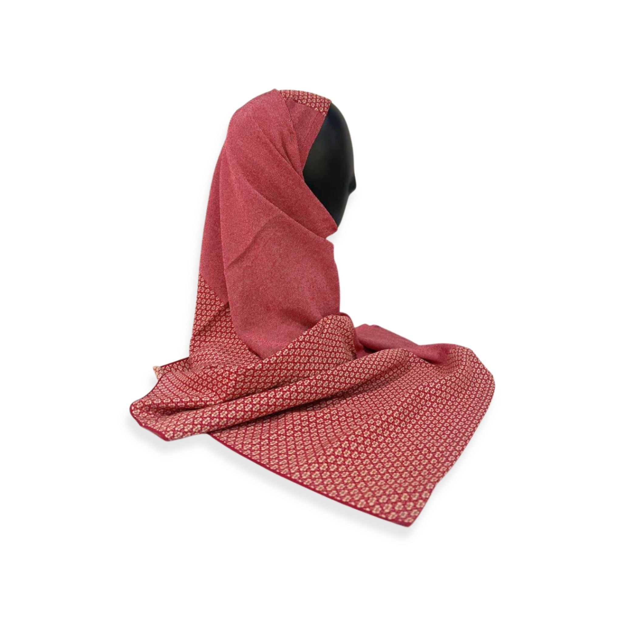 Japanese Pattern Print Hijab - Traditional Wagara Design in Red