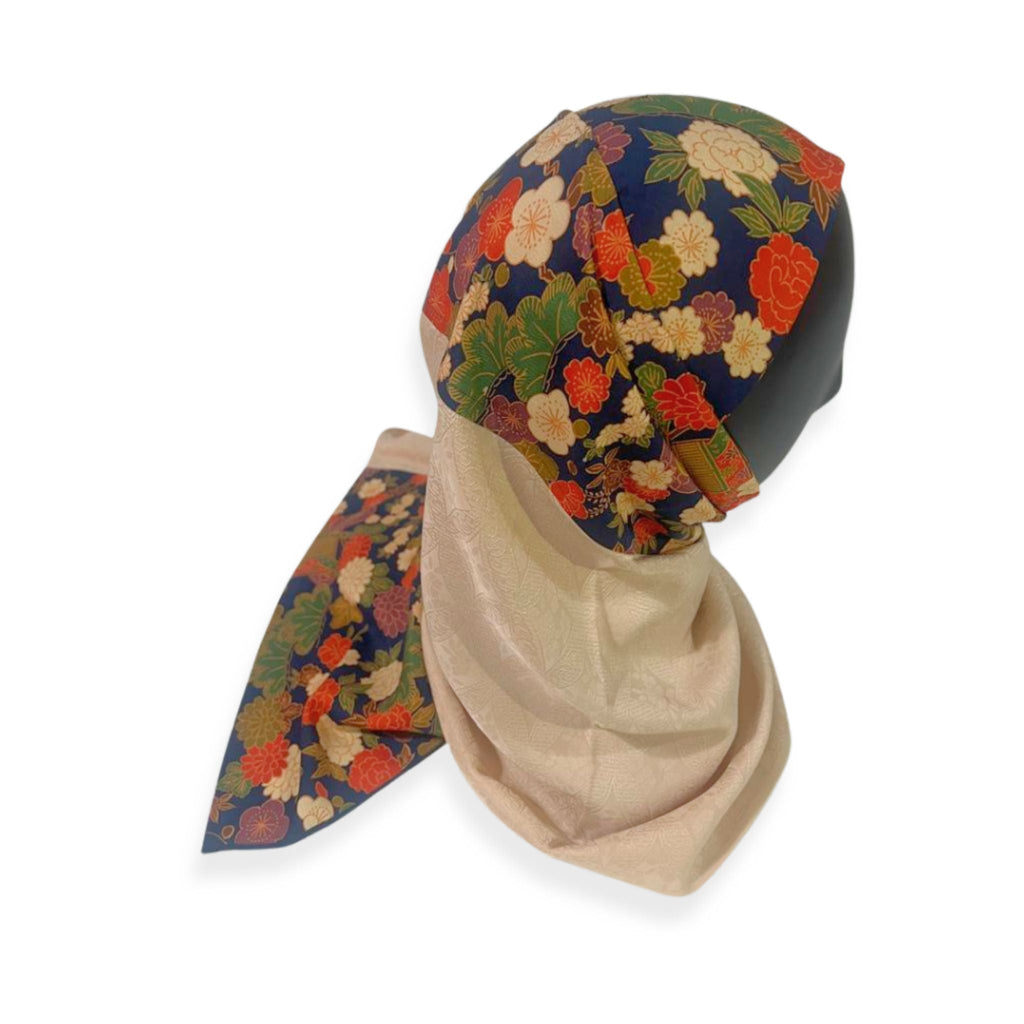 Navy & Champagne Floral Theme Silk Kimono x Hijab