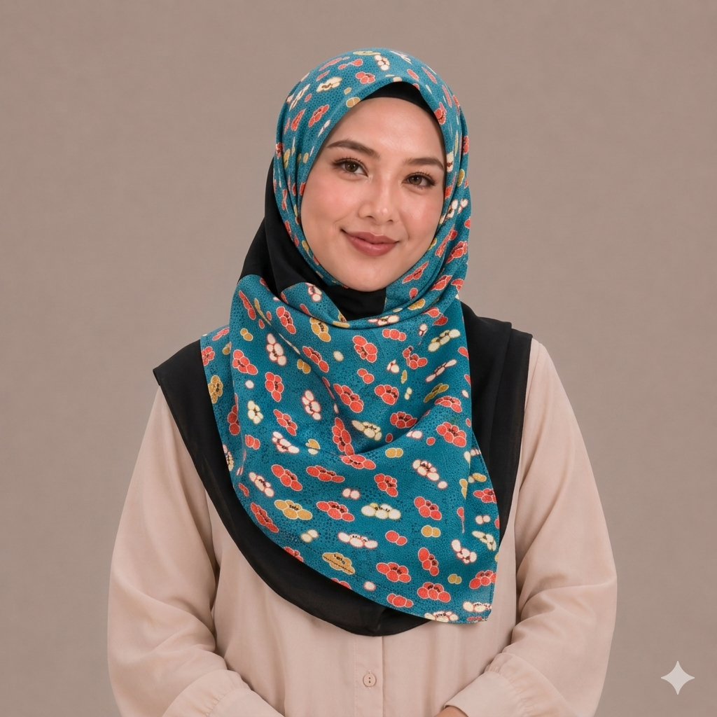 Black and Blue Sakura Floral Silk Kimono x Hijab
