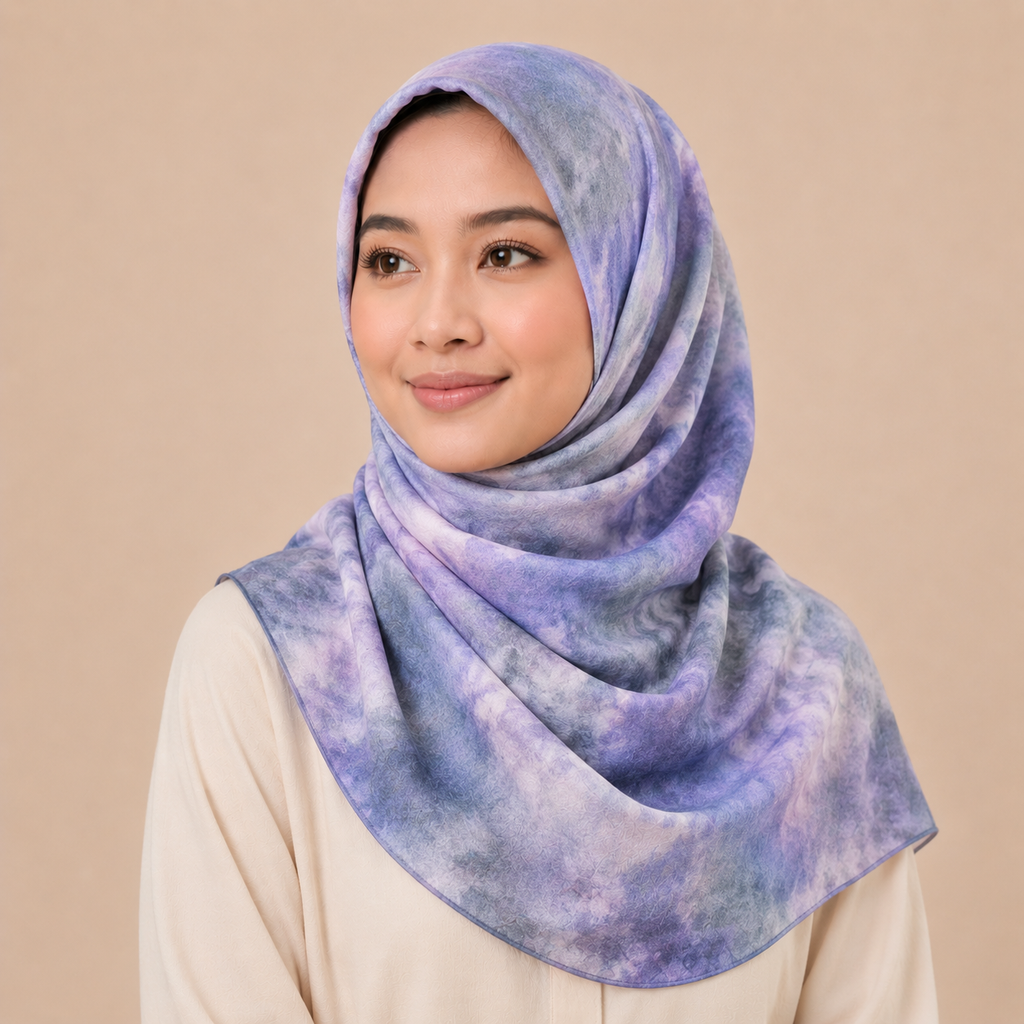 Blue Purple Abstract Inspired Silk Kimono x Hijab
