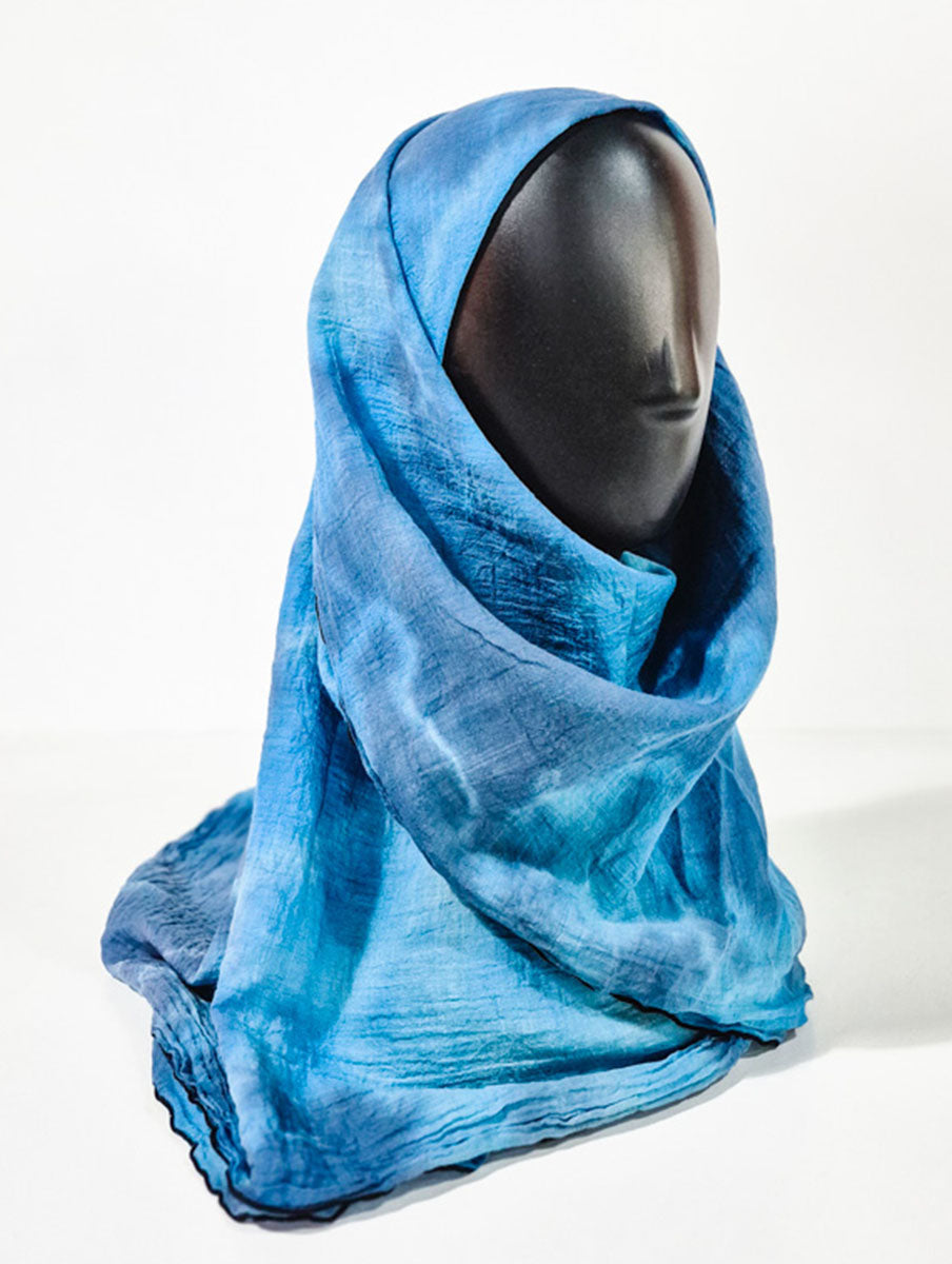 Sky Blue Pattern Inspired Silk Kimono x Hijab