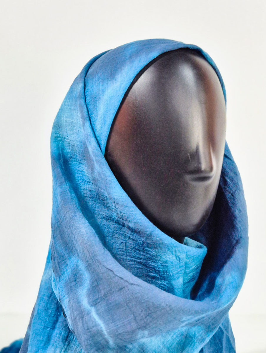 Sky Blue Pattern Inspired Silk Kimono x Hijab
