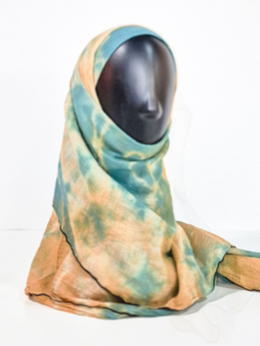 Orange and Green Pattern Inspired Silk Kimono x Hijab