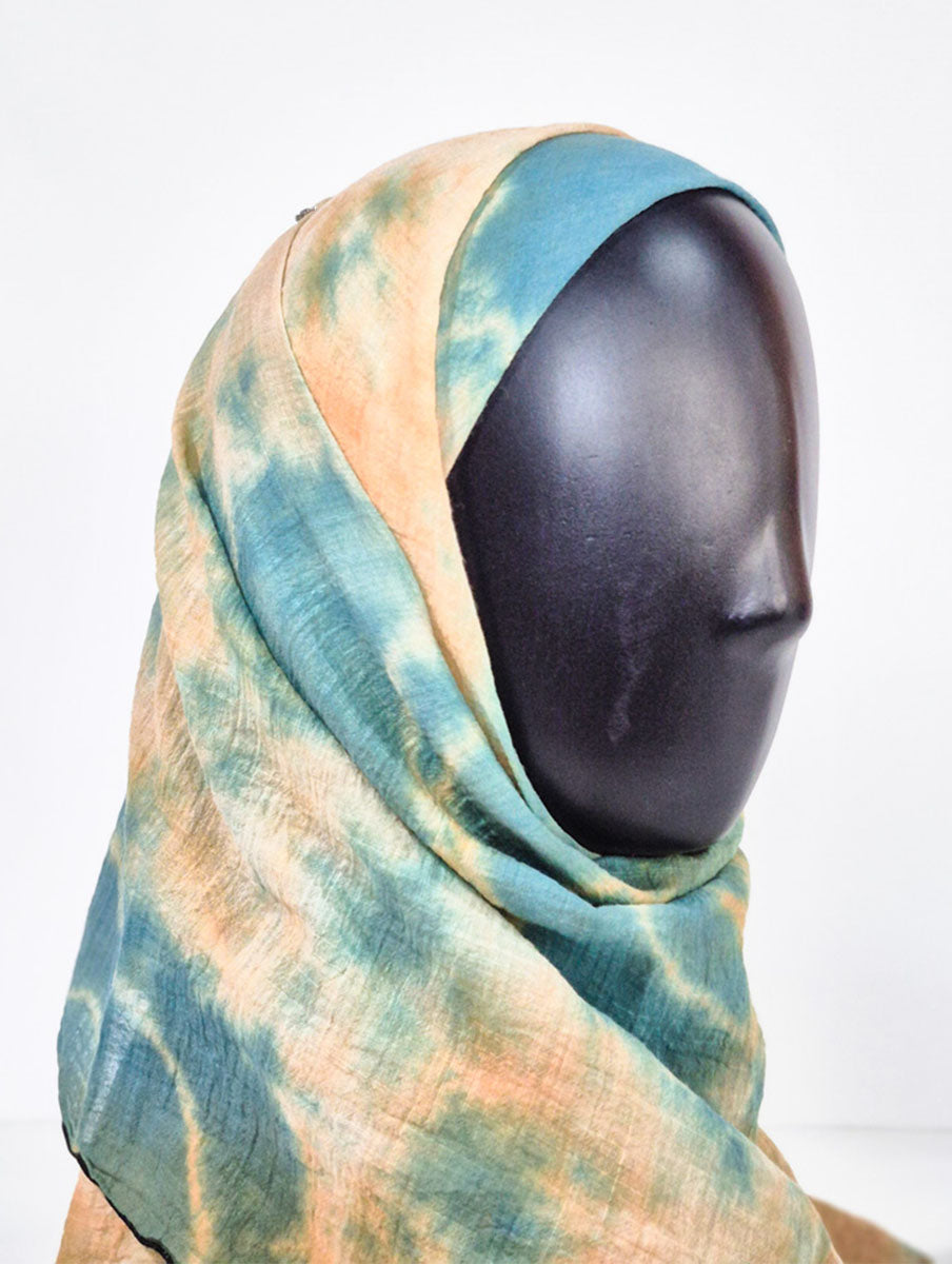 Orange and Green Pattern Inspired Silk Kimono x Hijab