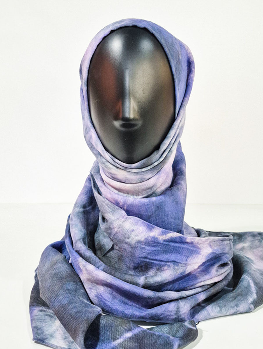 Blue Purple Abstract Inspired Silk Kimono x Hijab