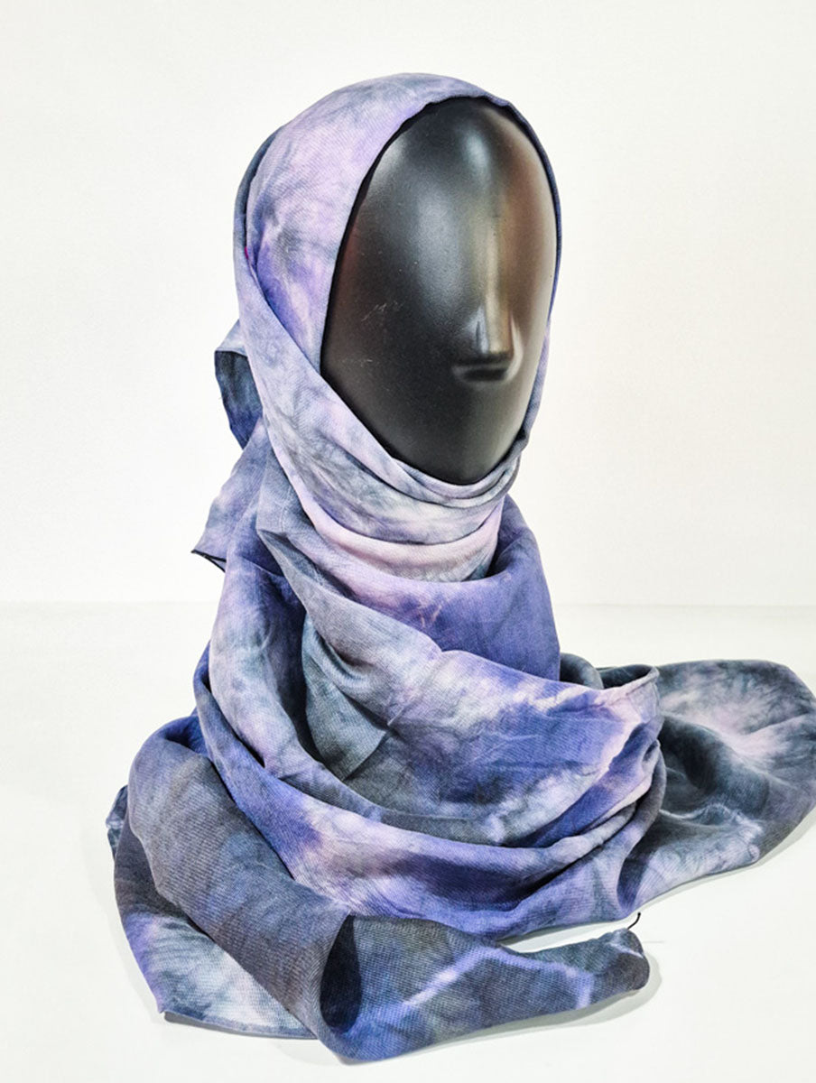 Blue Purple Abstract Inspired Silk Kimono x Hijab
