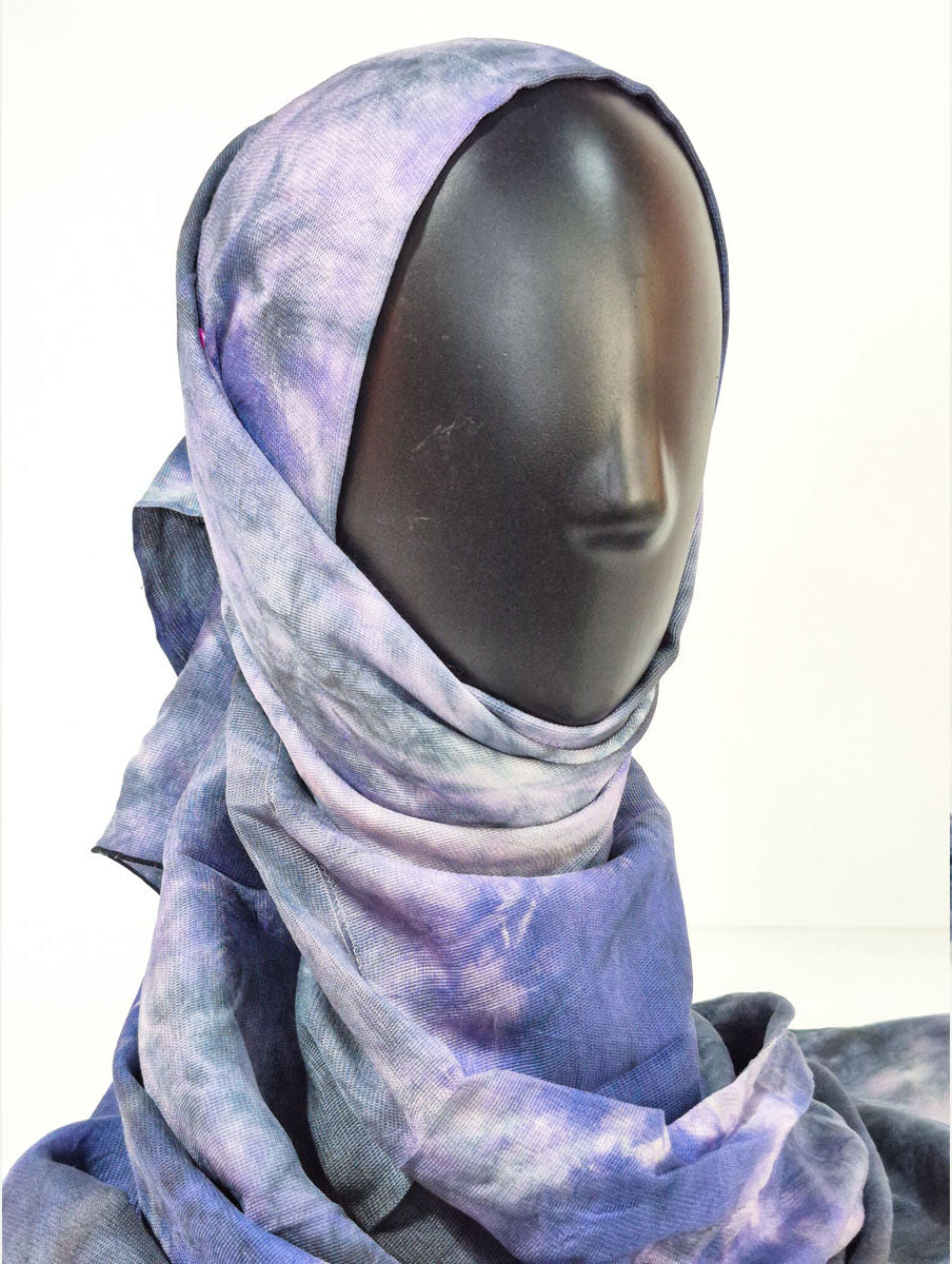 Blue Purple Abstract Inspired Silk Kimono x Hijab