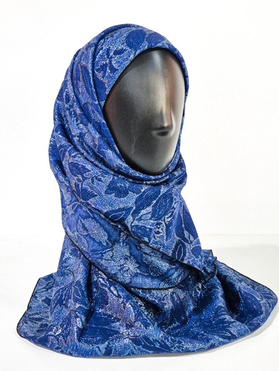 Navy Blue Floral Inspired Silk Kimono x Hijab