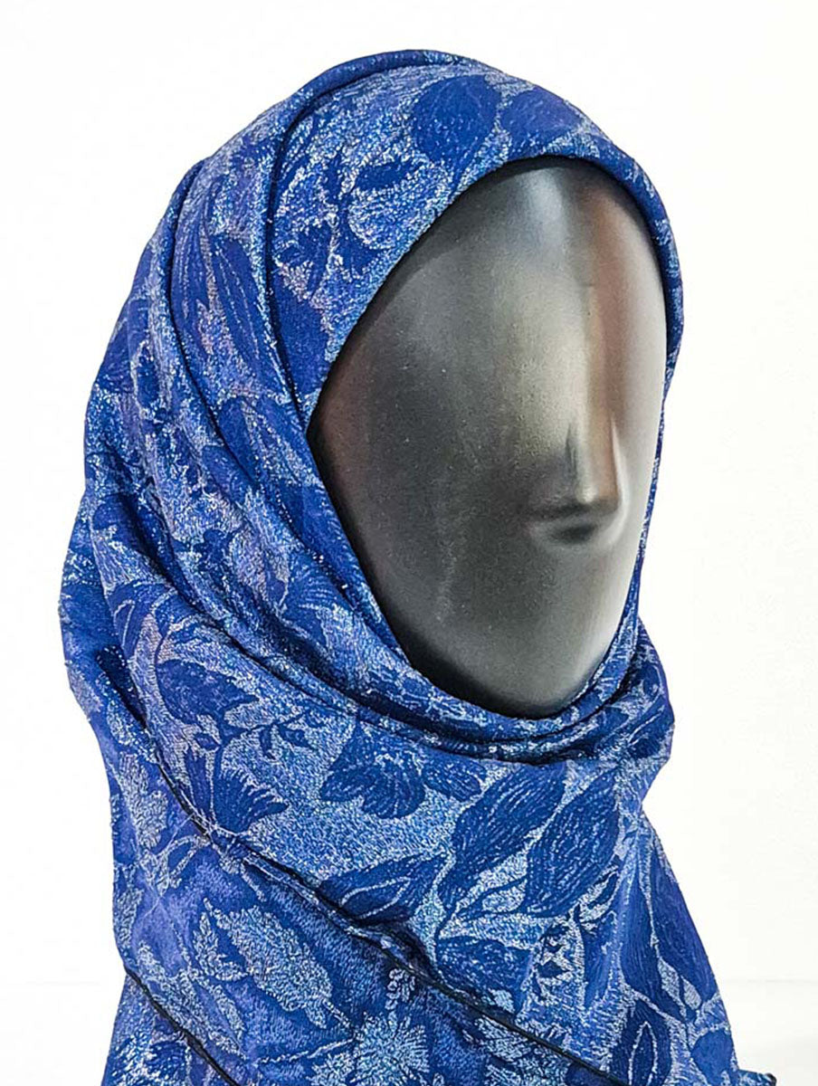 Navy Blue Floral Inspired Silk Kimono x Hijab