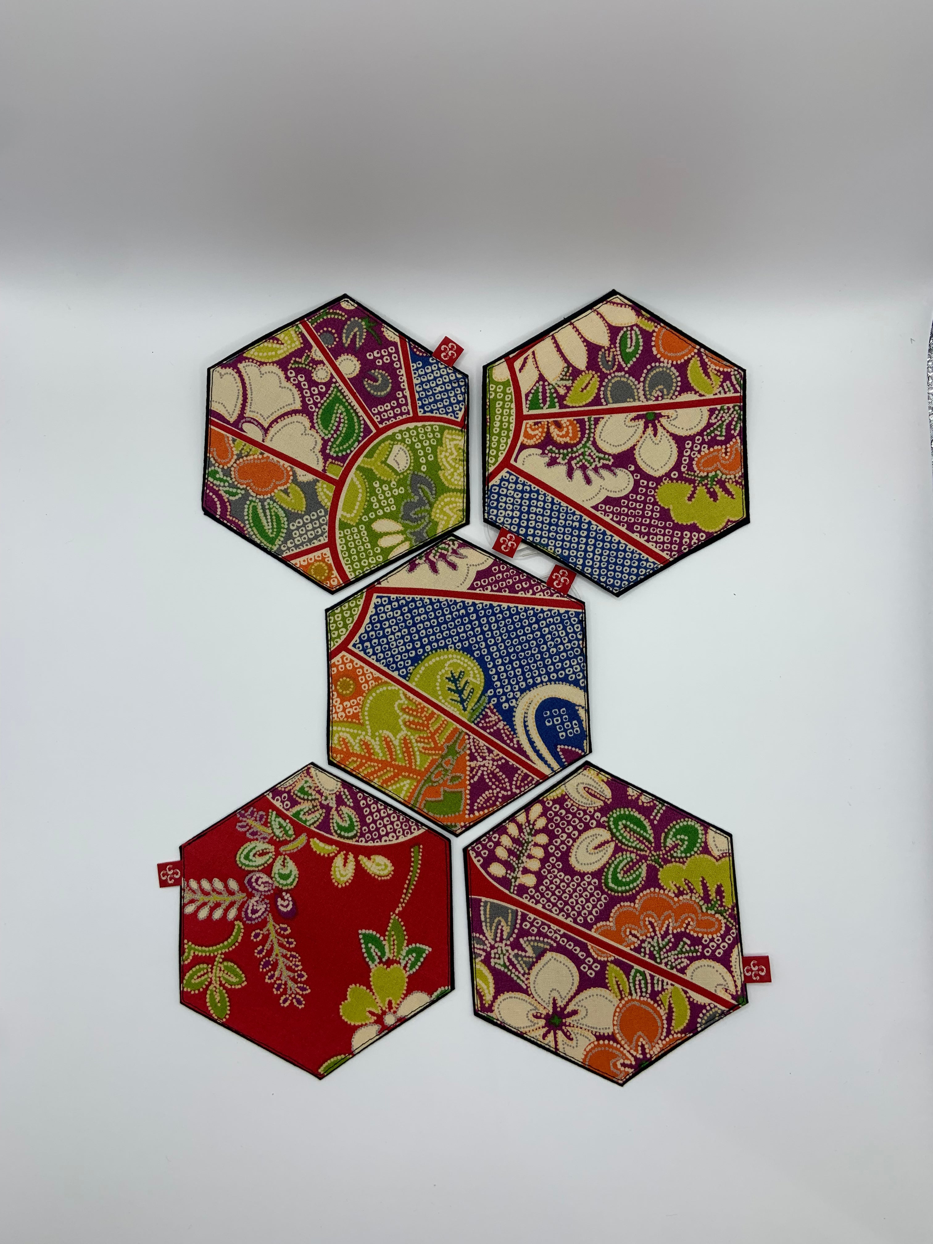 Hexagon Kimono Art Drink Coasters – Set of 5 (Housewarming Gift)