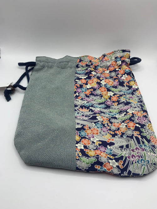Blue Flower Mix Kimono x Pouch Bag