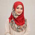 Japanese Floral Garden Hijab - Elegant Sakura ＆ Blossom Print in Red