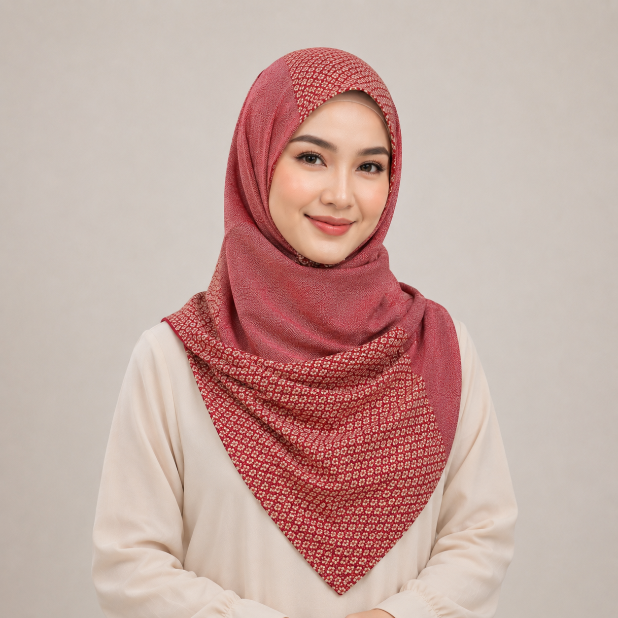 Japanese Pattern Print Hijab - Traditional Wagara Design in Red
