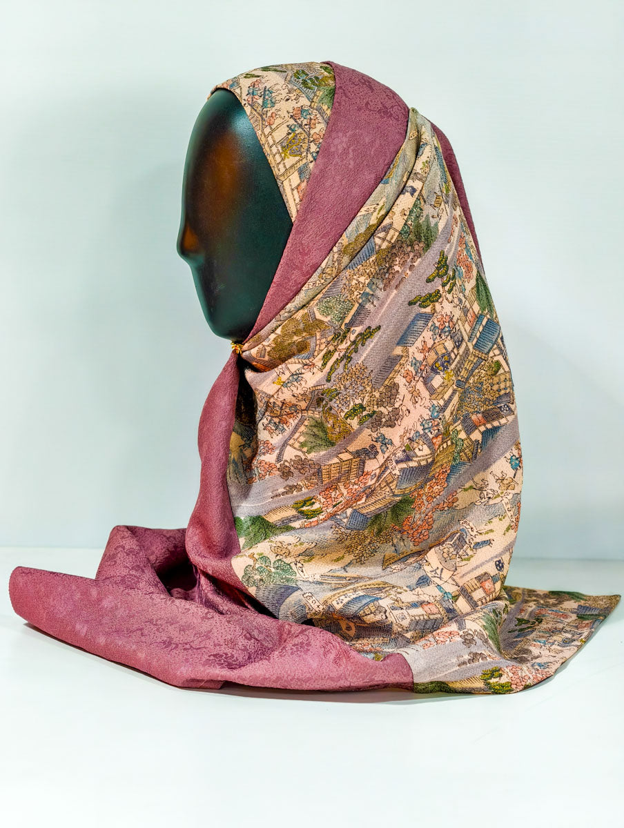 Brown and Gold Flower Theme Kimono x Hijab