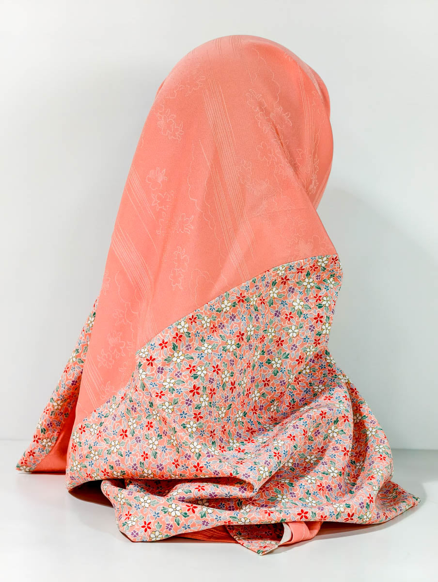 Peach Floral Theme Silk Kimono x Hijab