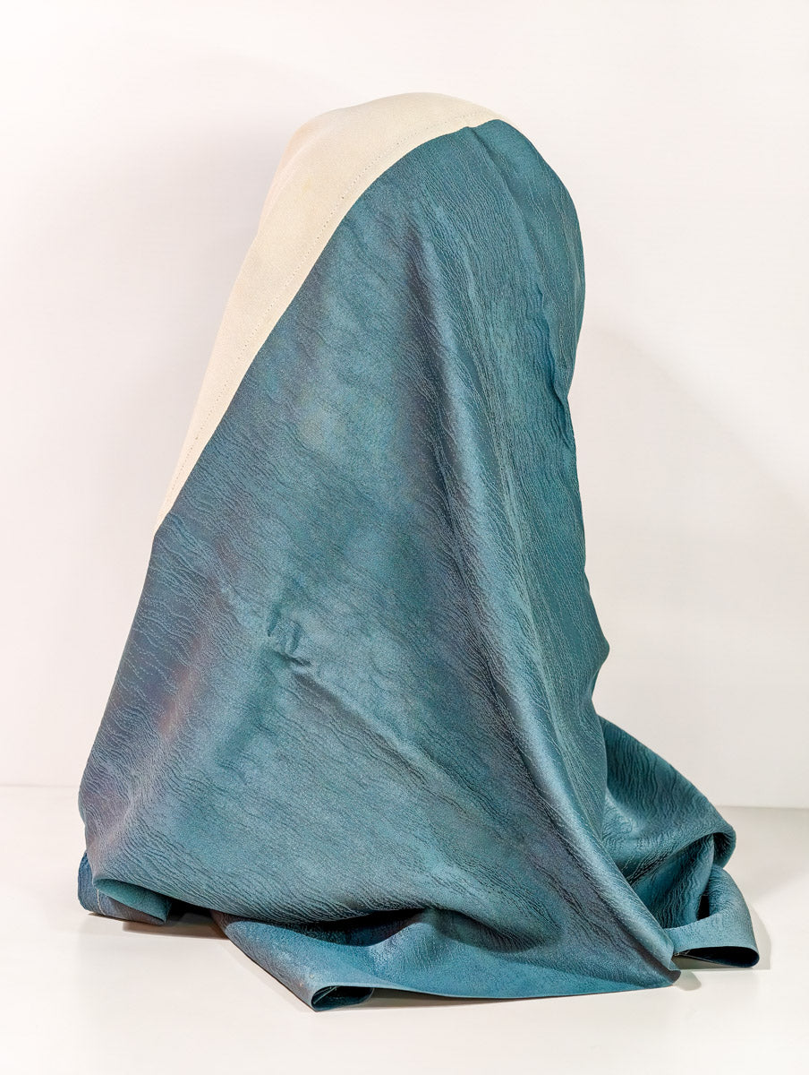 Turquoise and Cream Floral Silk Kimono x Hijab