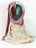 Beige Geometric Floral Theme Silk Kimono x Hijab