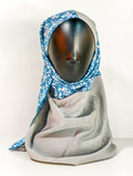 Blue and Grey Abstract Floral Silk Kimono x Hijab