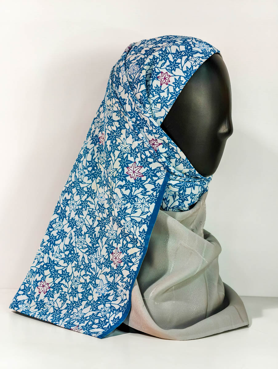 Blue and Grey Abstract Floral Silk Kimono x Hijab