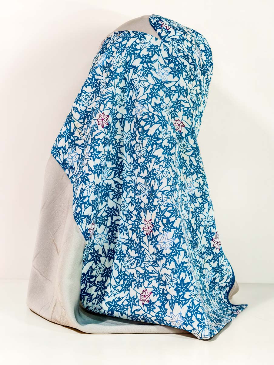 Blue and Grey Abstract Floral Silk Kimono x Hijab