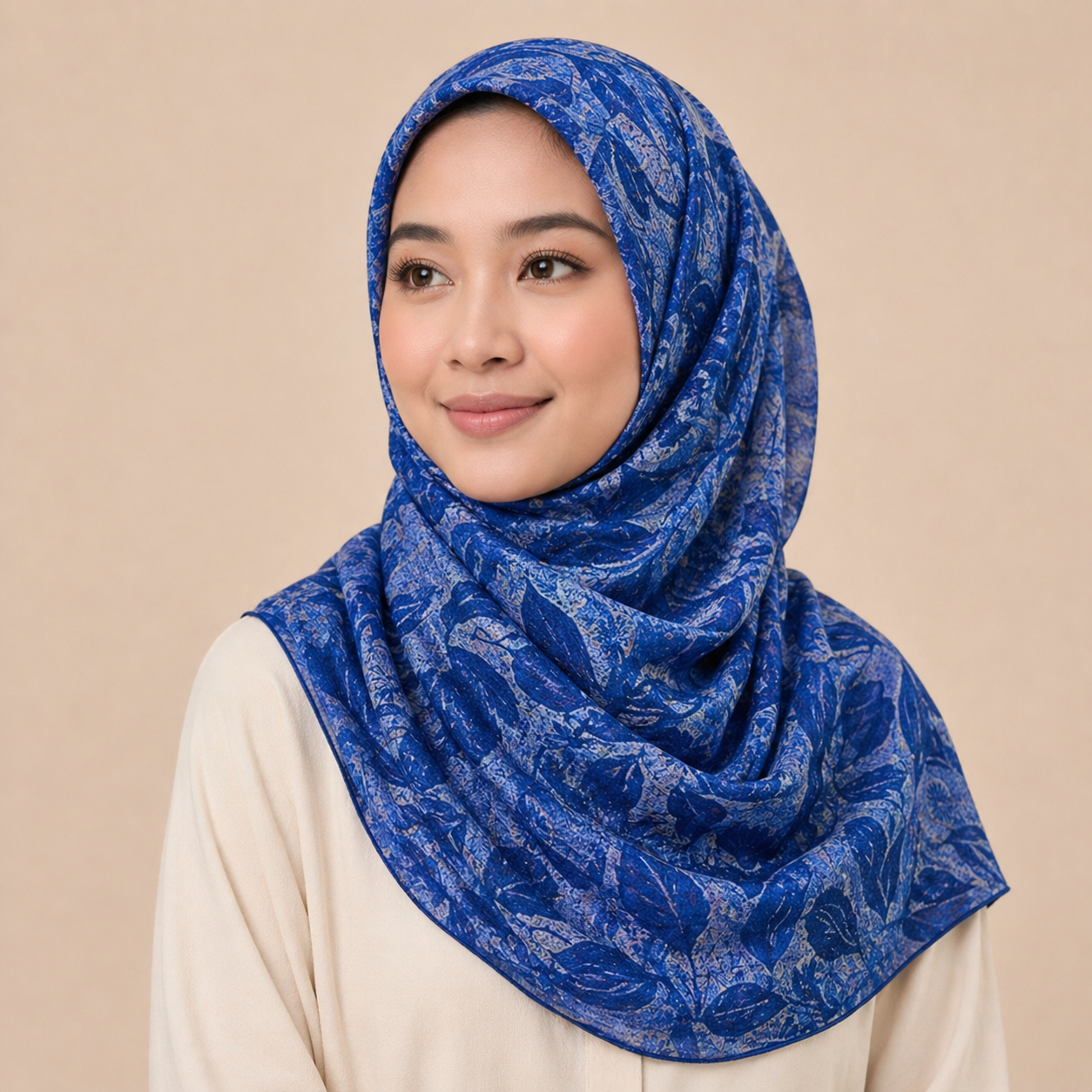 Navy Blue Floral Inspired Silk Kimono x Hijab