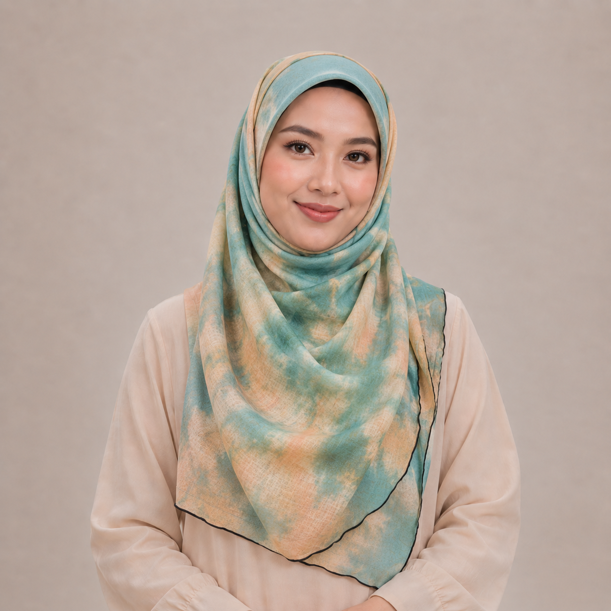 Orange and Green Pattern Inspired Silk Kimono x Hijab